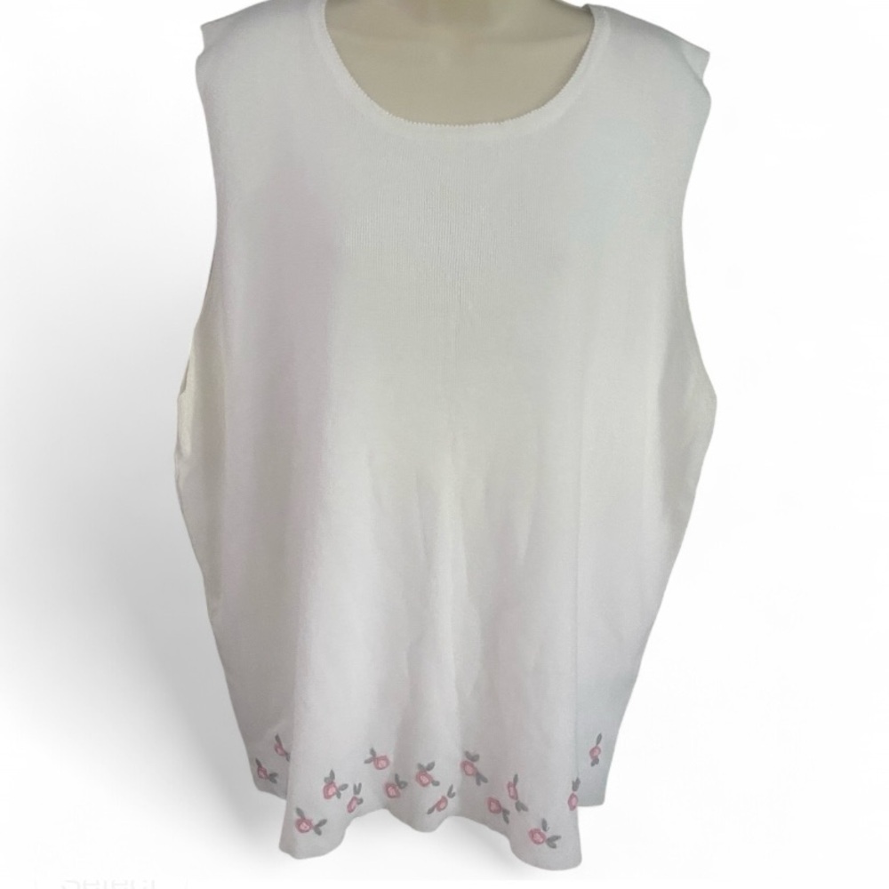 Stitches White Tank Top with Pink Floral Detail